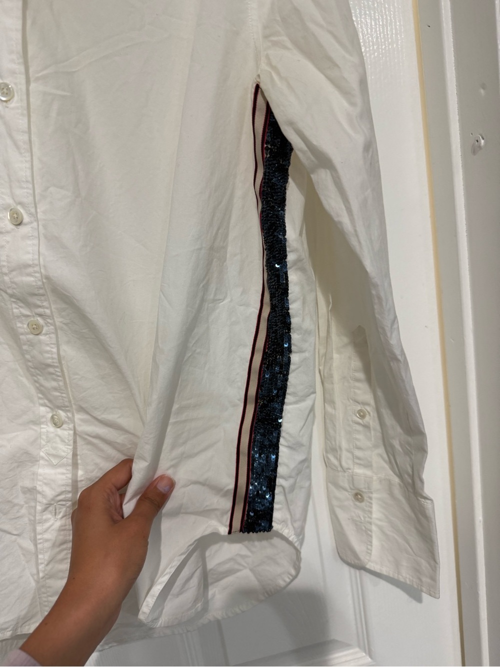 J Crew Classic White Women's Button-Down Shirt with Side Trim sz 14 - Picture 4 of 11